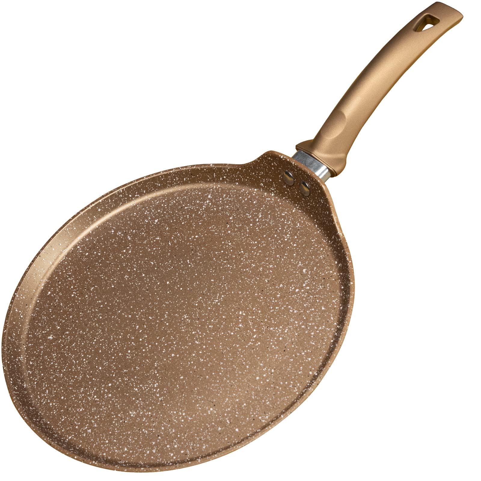 Innerwell gold crepe pan front view showing sleek finish and nonstick benefit