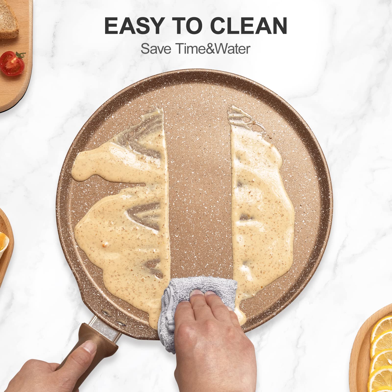 Innerwell pan in use with crepe being flipped demonstrating effortless release