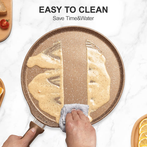 Innerwell pan in use with crepe being flipped demonstrating effortless release