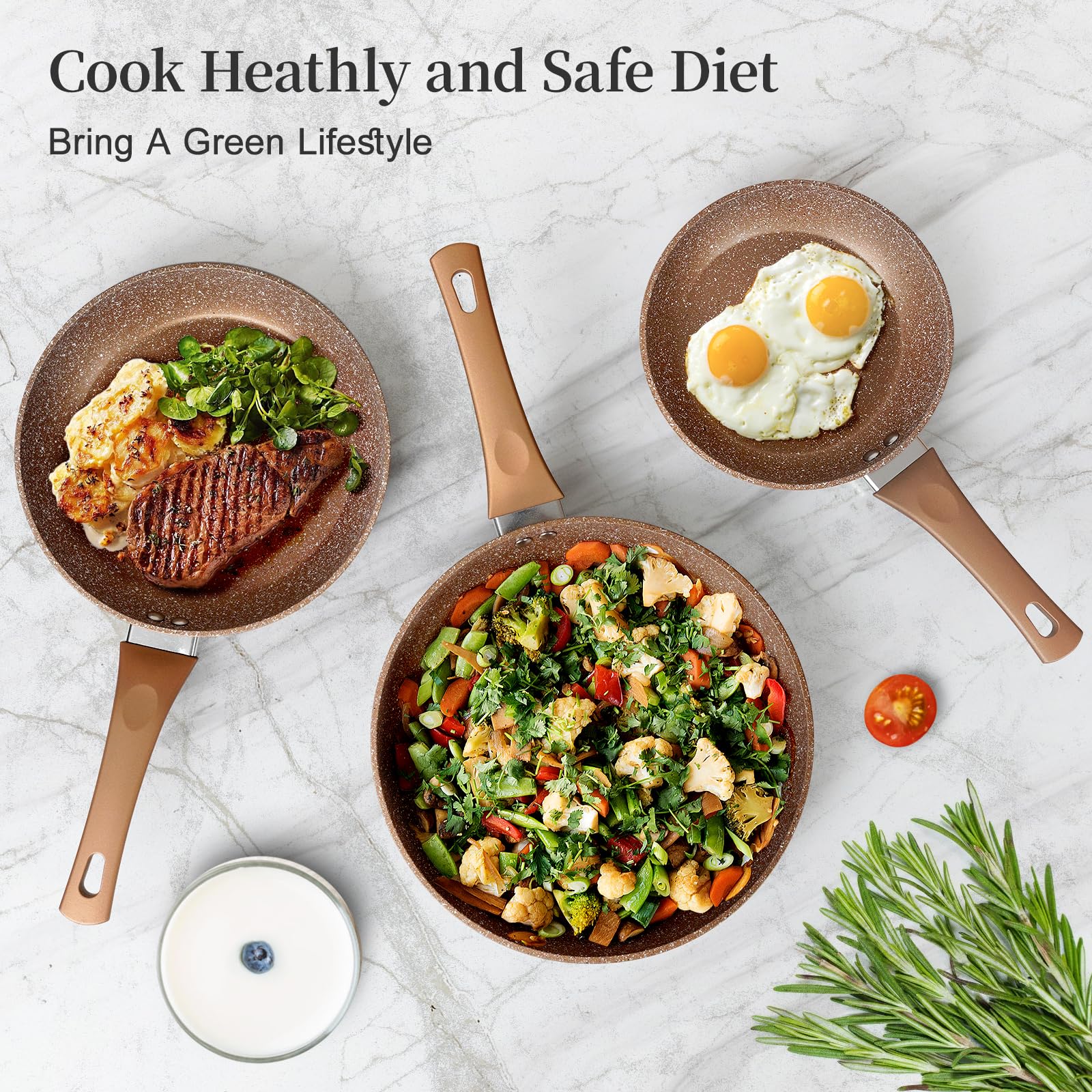 Innerwell stacked skillets hanging to save cabinet space and simplify kitchen storage