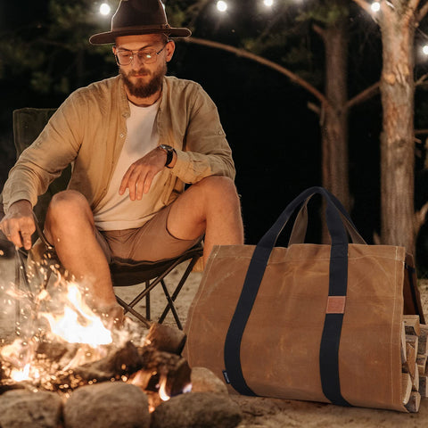 INNO STAGE tote beside logs showing capacity and real-world size comparison