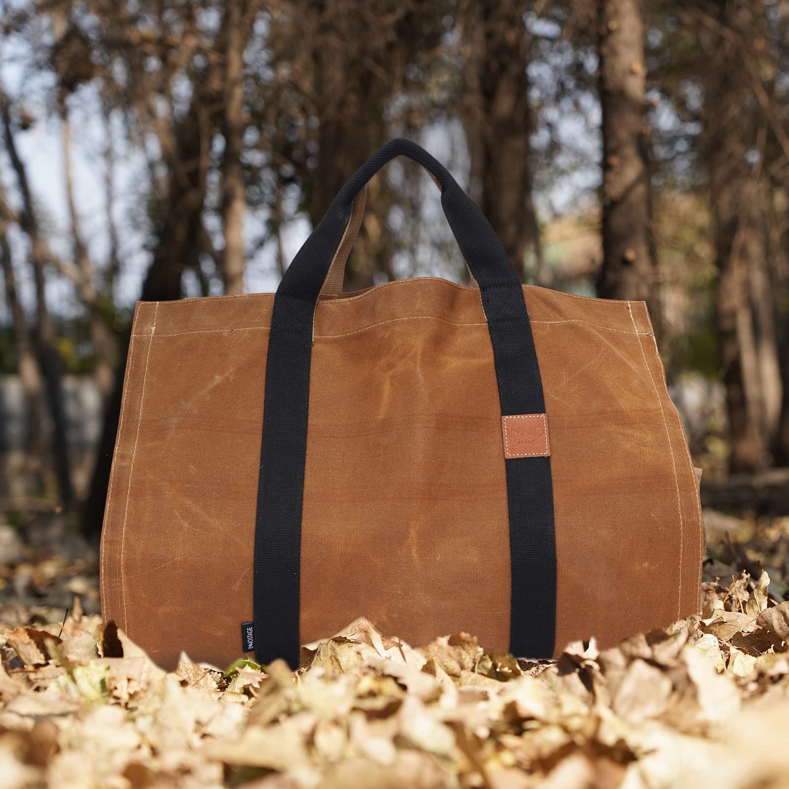 INNO STAGE tote placed by a fireplace adding rustic decor and functional storage