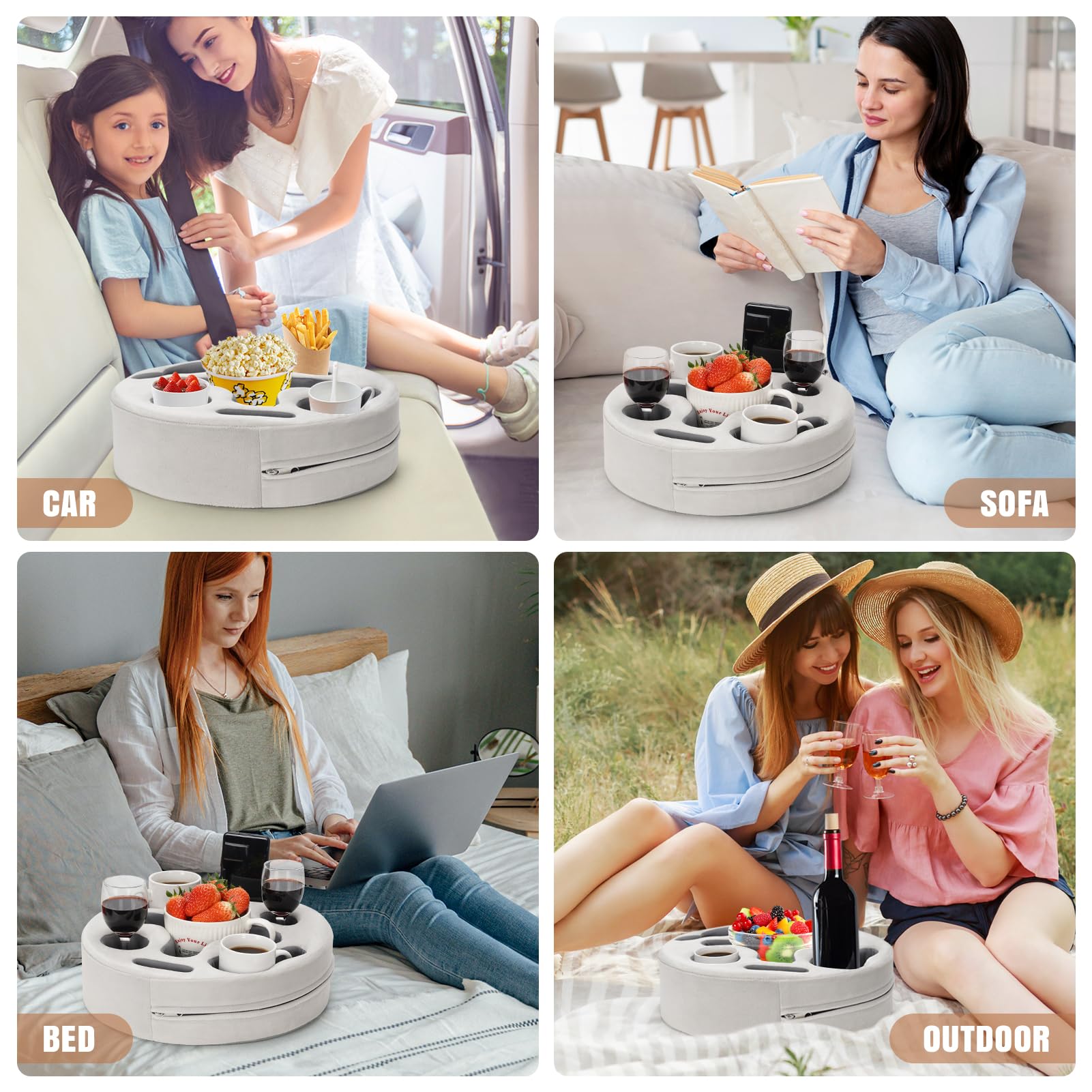INNO STAGE on a picnic blanket holding drinks and snacks for outdoor organization