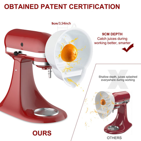 InnoMoon mounted on KitchenAid in use for hands-free juice extraction