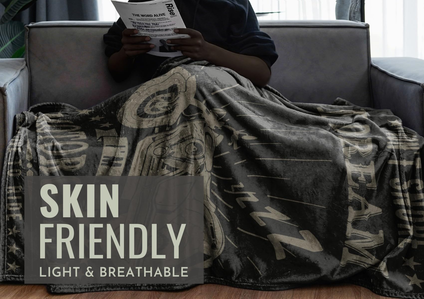 InnoBeta blanket draped on sofa demonstrating warmth and stylish home use