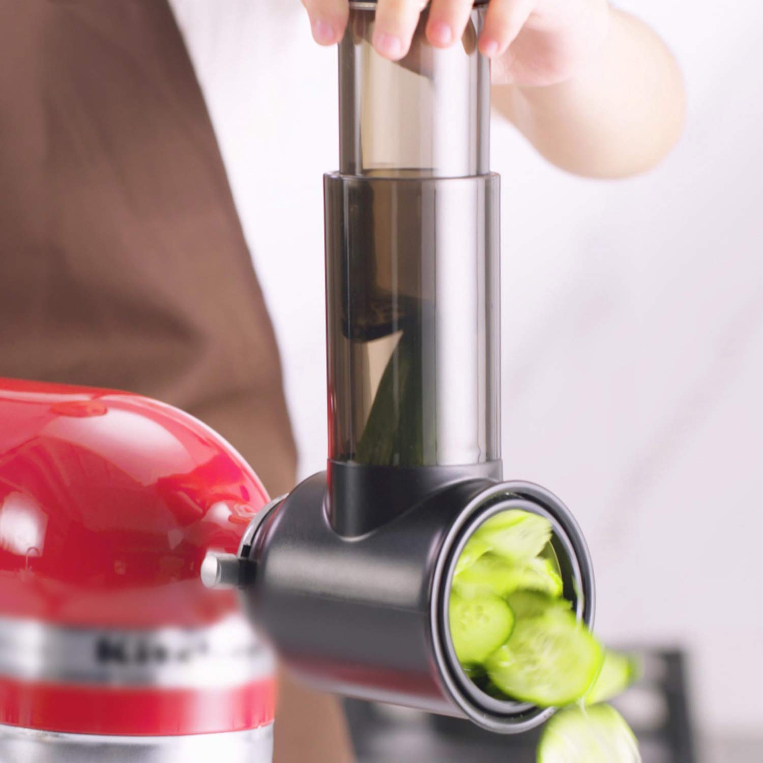 InnoMoon mounted on KitchenAid mixer demonstrating plug-in convenience and speed