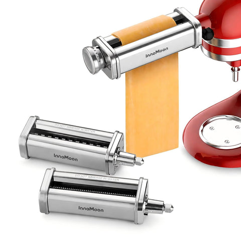 InnoMoon front view of pasta attachment showing full three-piece set and benefit of compact design