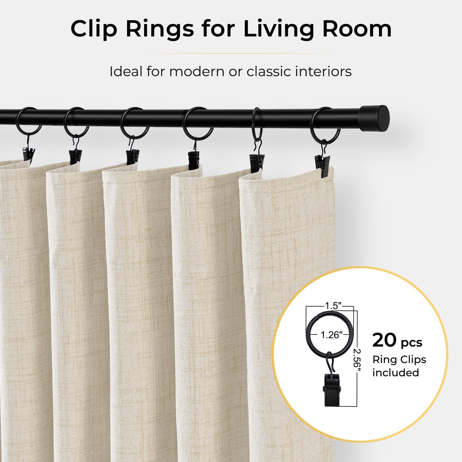 INOVADAY metal clip rings included for easy adjustable hanging and sliding