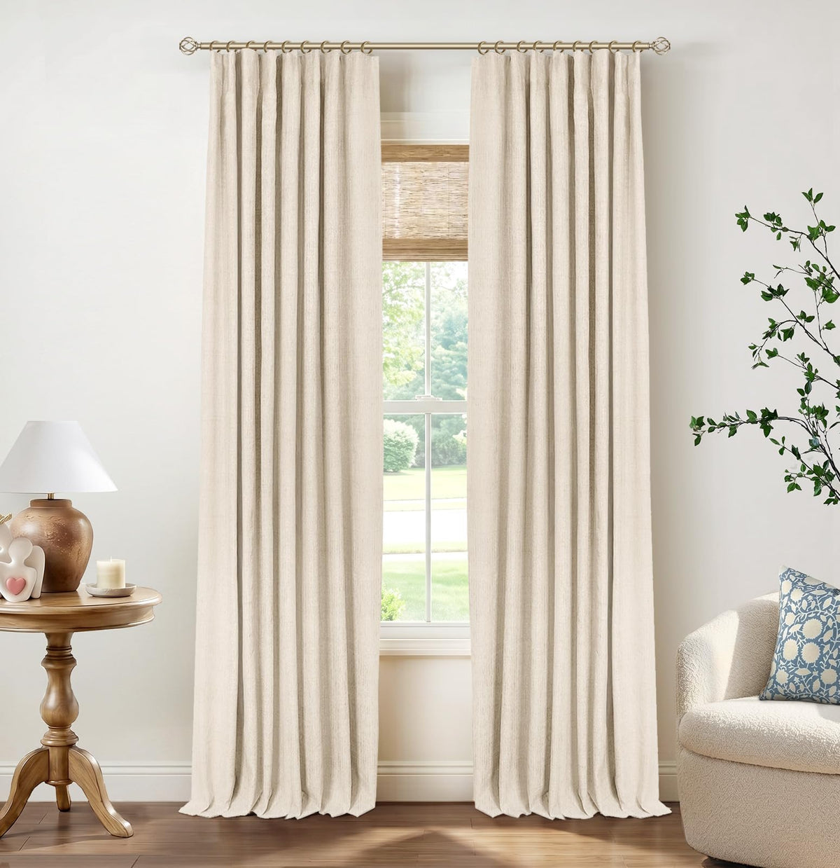 INOVADAY front view cream blackout curtains showing full coverage and style