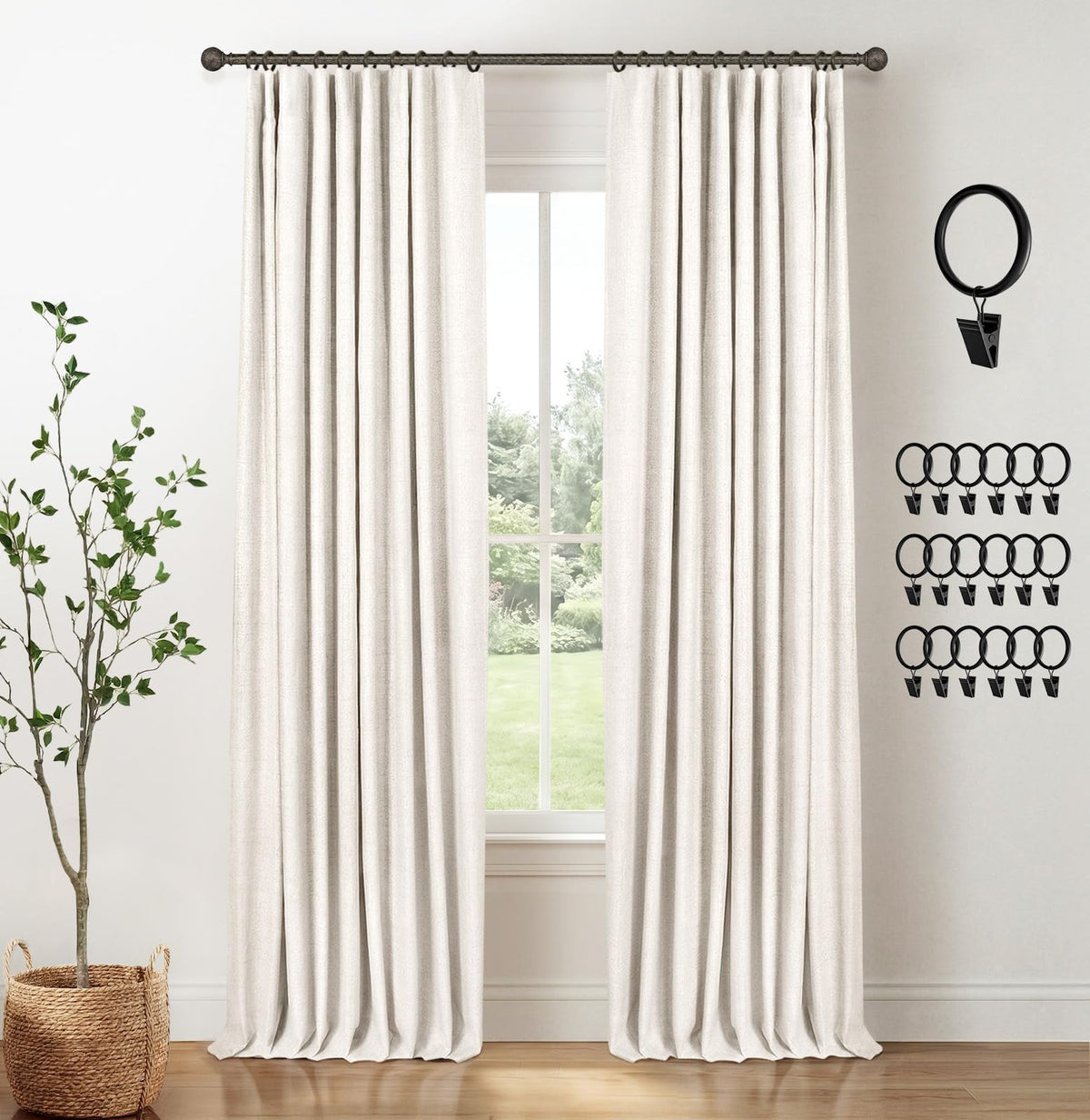 INOVADAY front view of two panels showing elegant linen texture and full blackout benefit