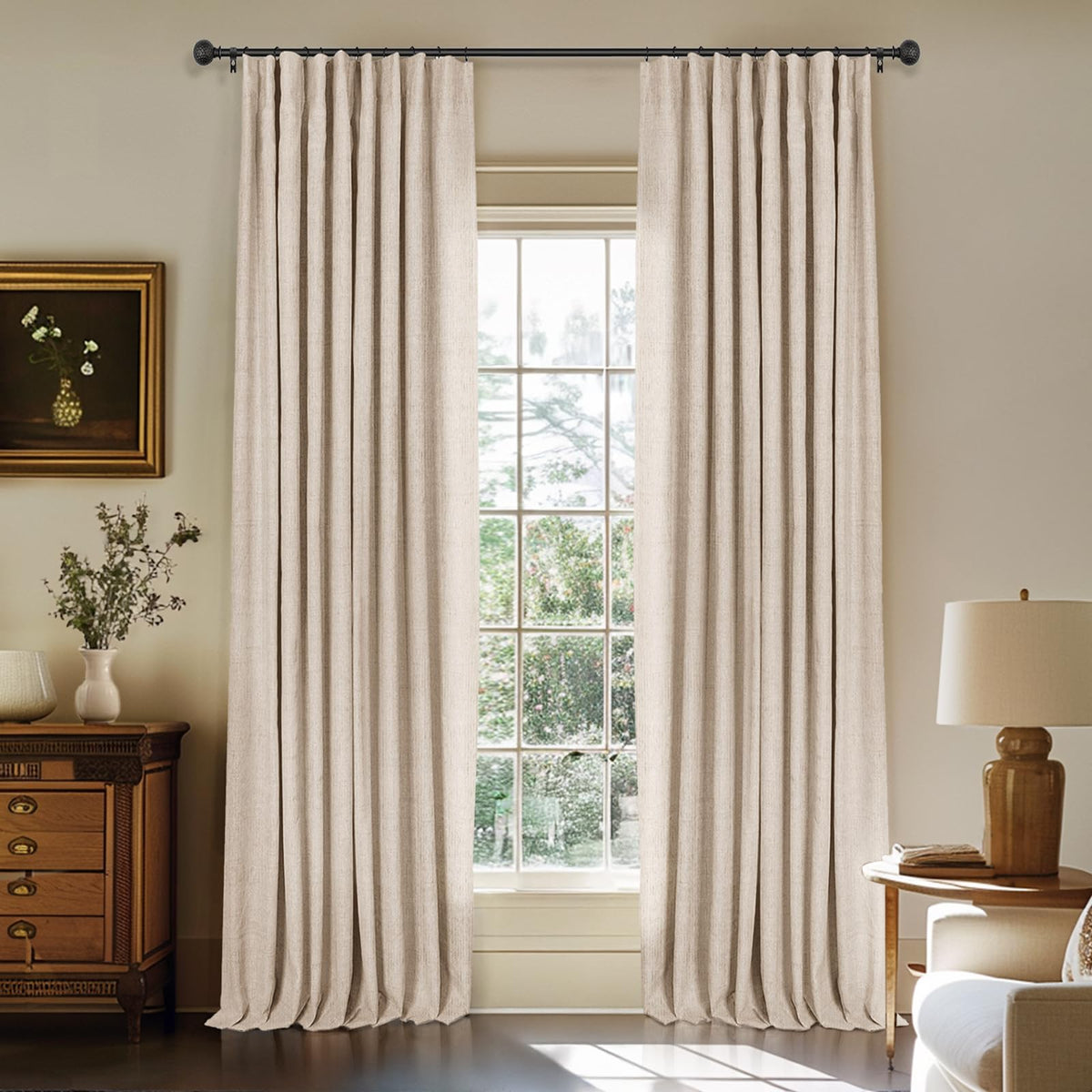 INOVADAY oatmeal curtain front packaging showing neutral tone and full blackout benefit