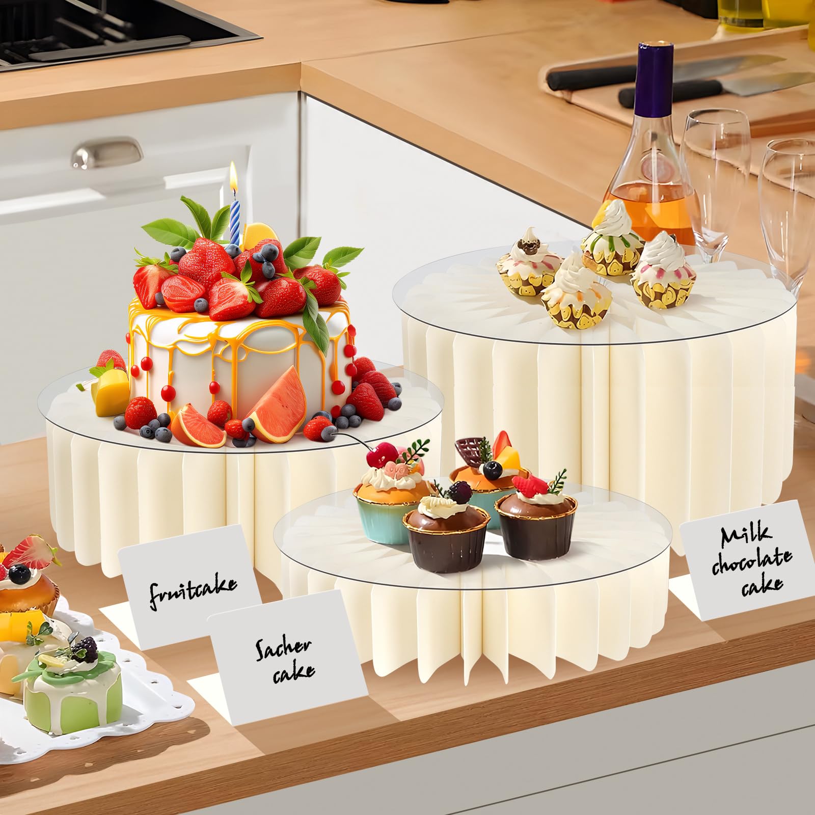 INPARALLUV pedestal stands in use on dessert table boosting visual appeal
