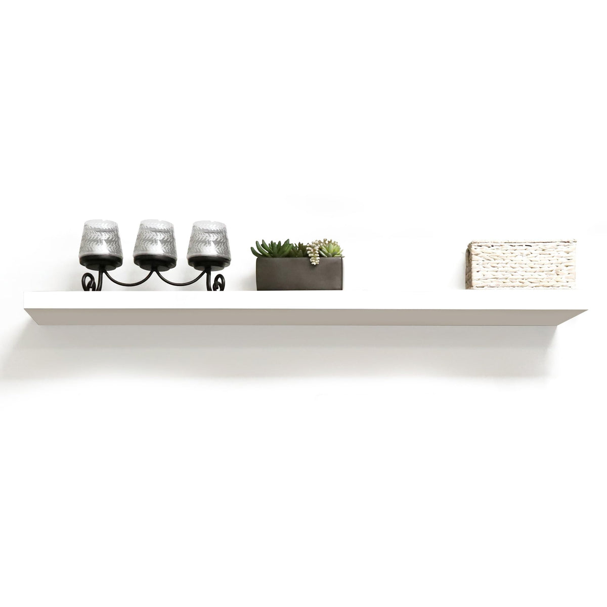 InPlace shelf front view showing clean white finish and modern benefit of space saving