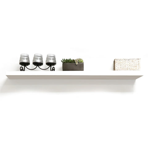 InPlace shelf front view showing clean white finish and modern benefit of space saving