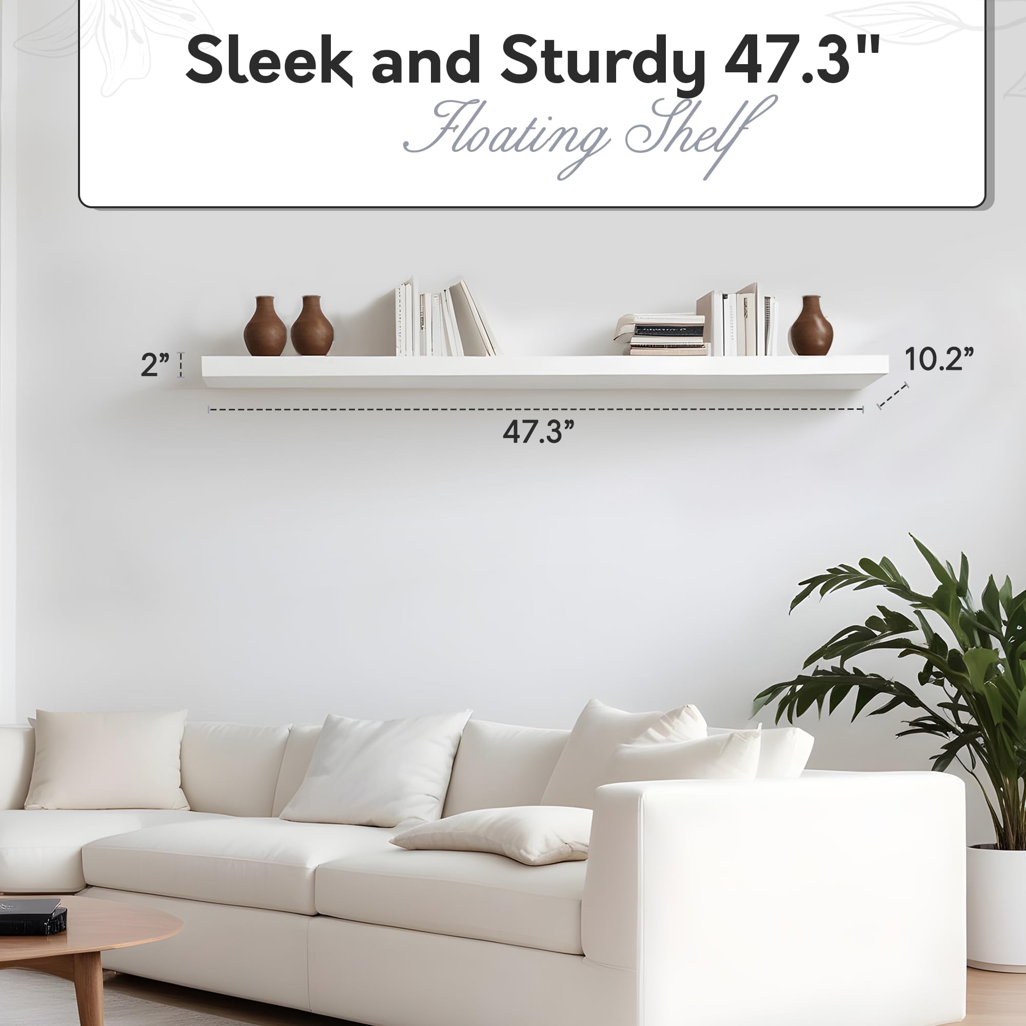 InPlace shelf next to ruler showing dimensions and benefit of true 47.3-inch width