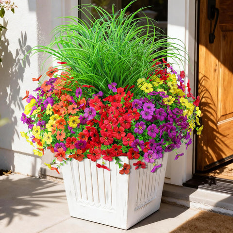 INQCMY front view of flower bundles showing vibrant outdoor-ready display