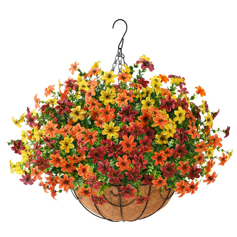 INQCMY front view of fall hanging basket showing vibrant curb appeal