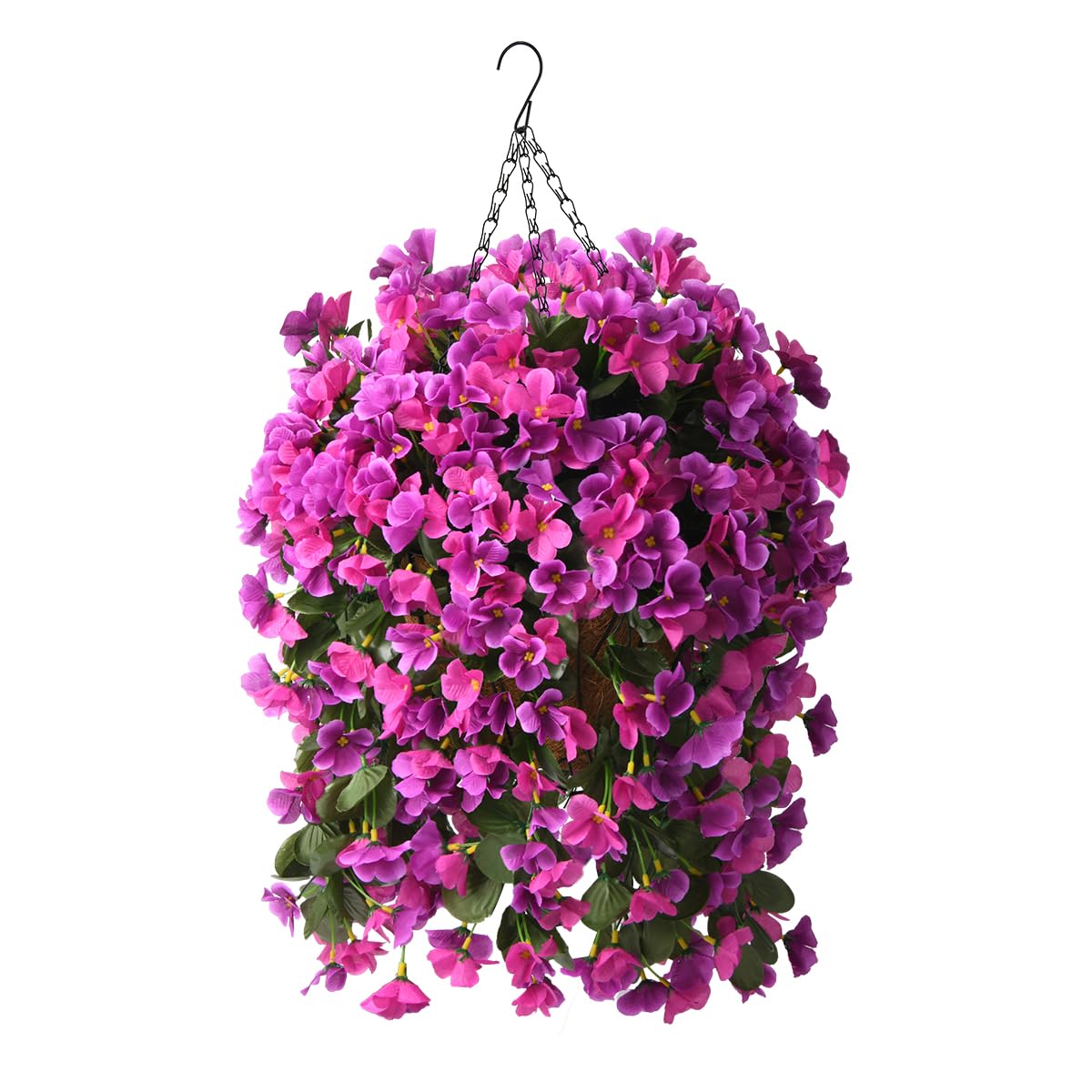 INQCMY front view of hanging basket showing full artificial begonias and instant decor