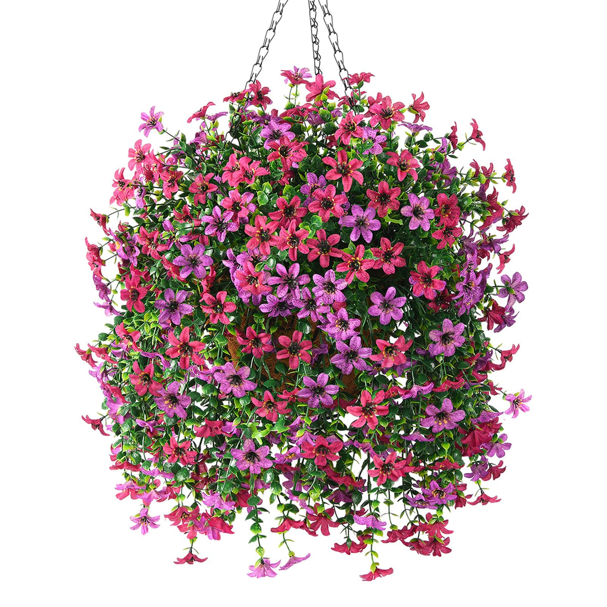 INQCMY front view of hanging basket showing full faux daisies and curb appeal