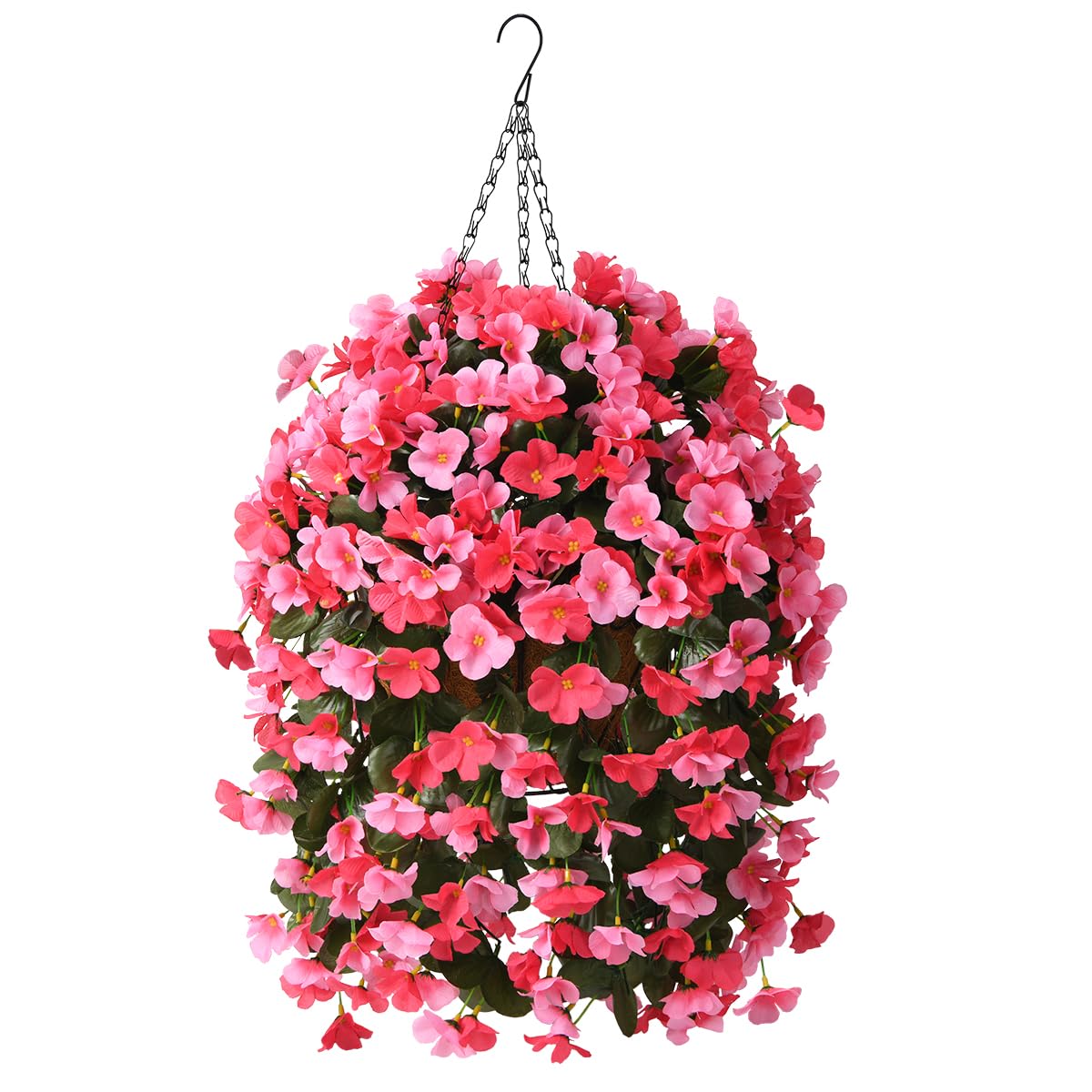 INQCMY front view of hanging basket showing lifelike blooms and curb appeal