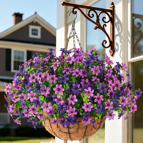 INQCMY front view of hanging basket showing full blooms and curb appeal