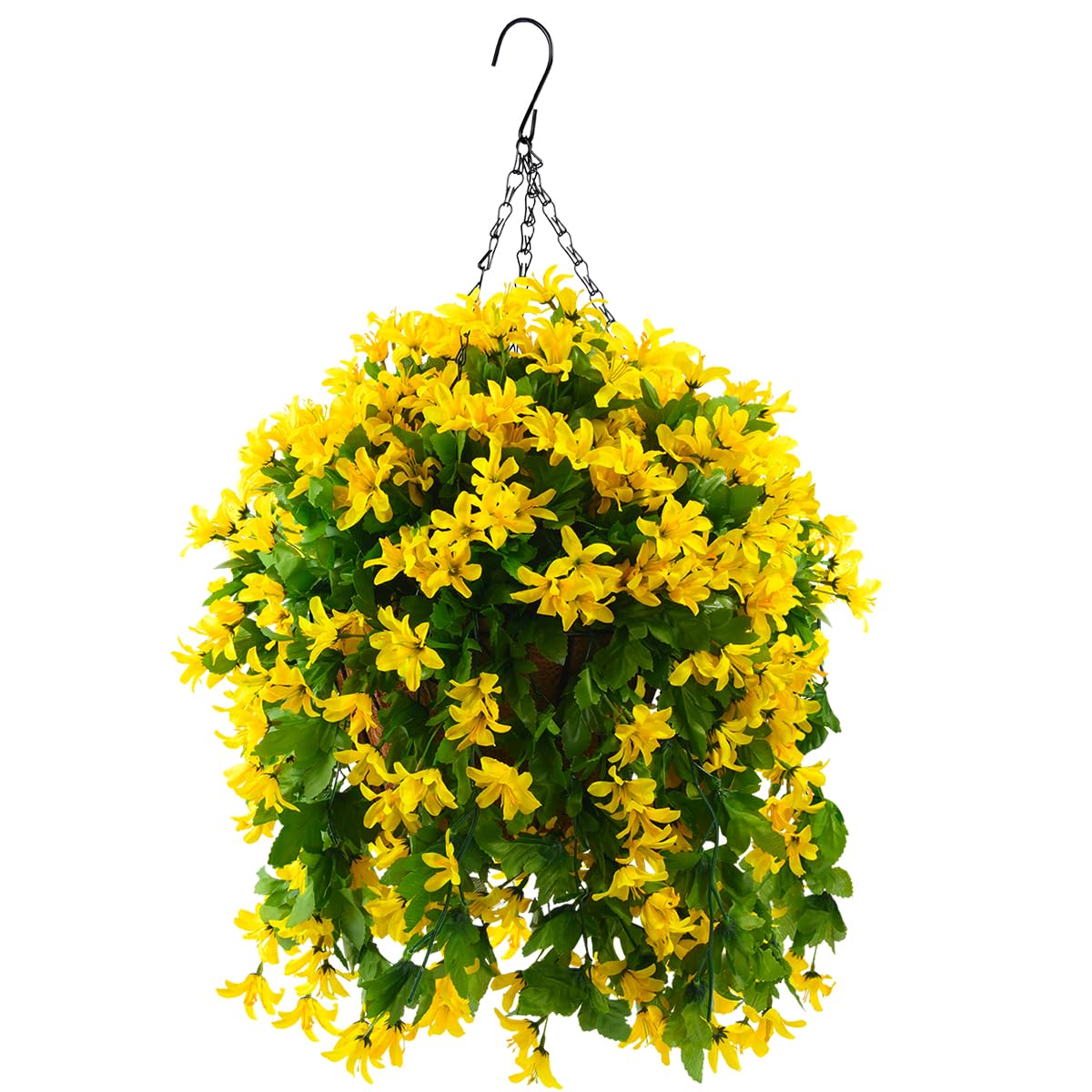 INQCMY hanging violet basket front view shows lifelike blooms and curb appeal
