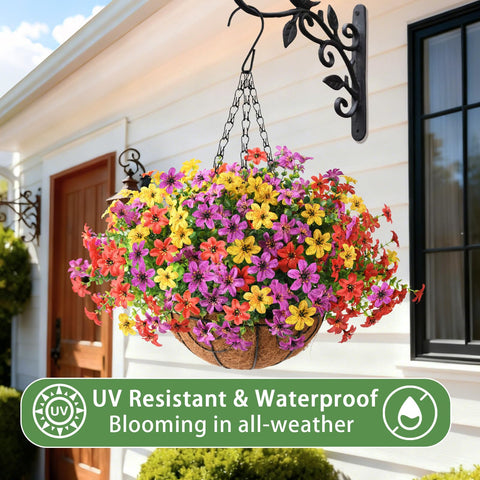 INQCMY hanging basket on porch demonstrating weatherproof outdoor styling benefit