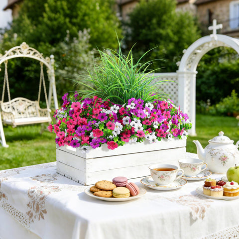 INQCMY planter on porch with flowers adding instant, maintenance-free outdoor color