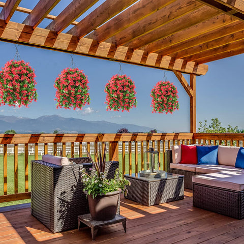 INQCMY hanging basket on balcony adds year-round color and charm