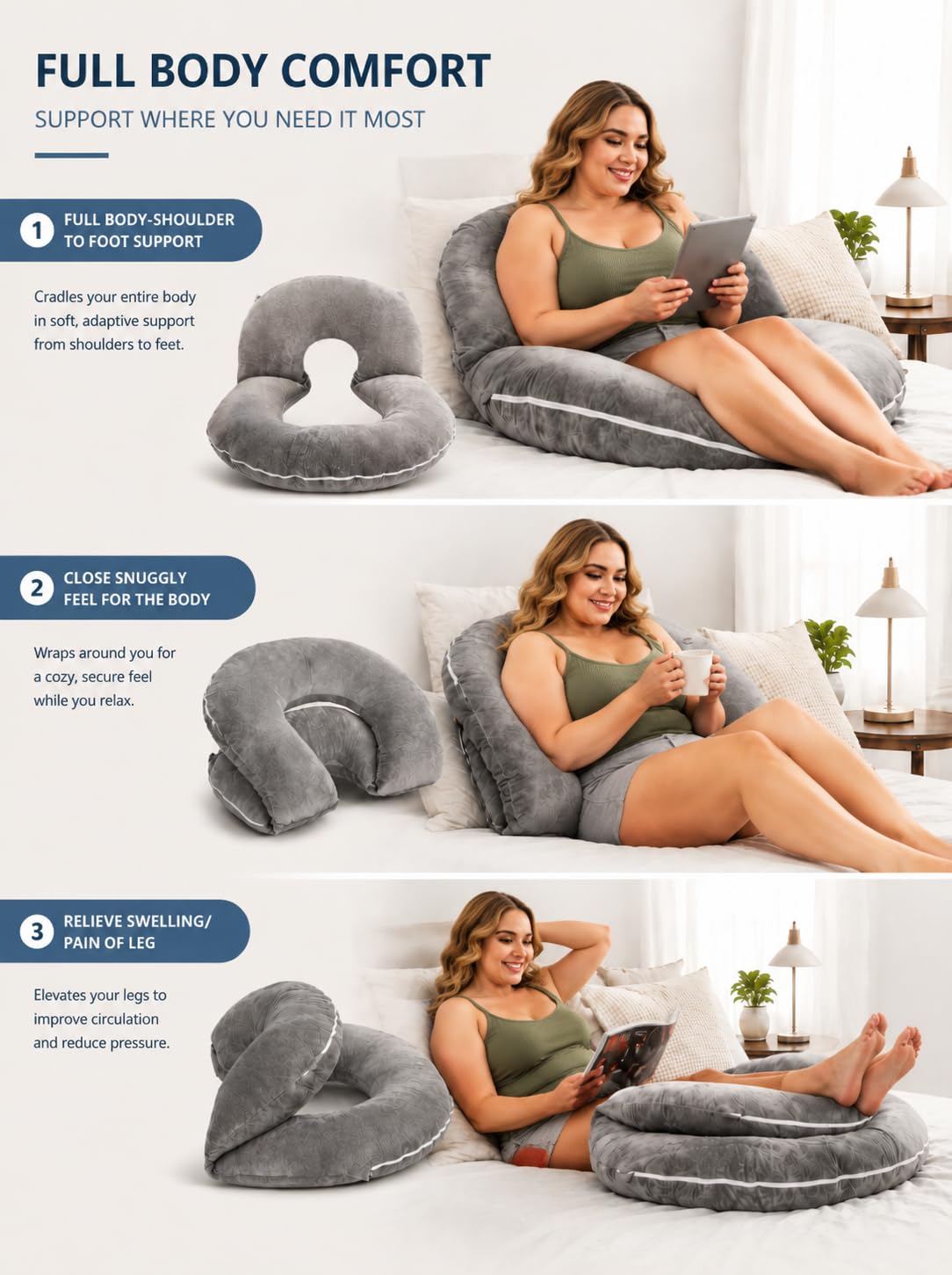 INSEN pillow placed on bed showing ergonomic support while reading