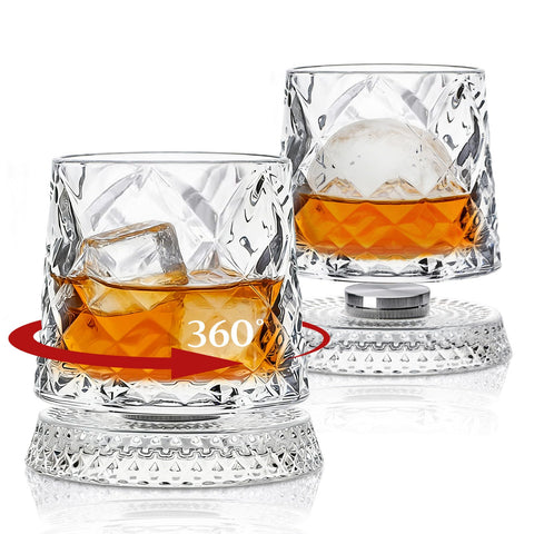 INSETLAN rotating whiskey glass front view showing elegant cut for better aeration