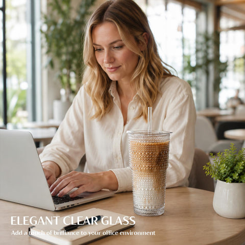 INSETLAN glass straw and lid detail showing reusable eco-friendly benefit