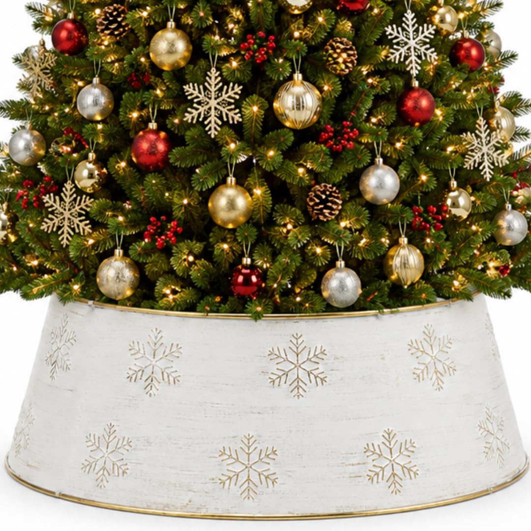 InSideOut front view of white snowflake tree collar showing neat stand coverage