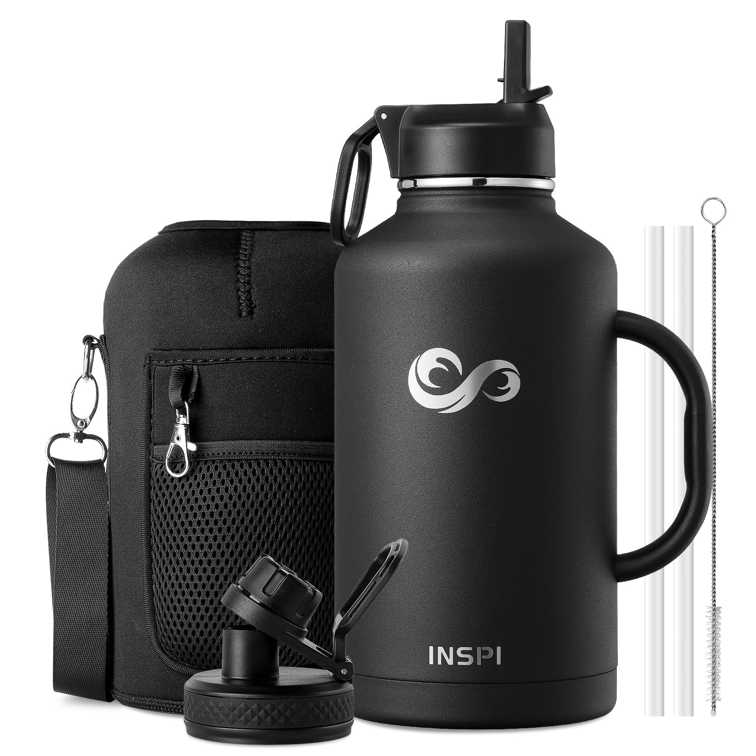 INSPI 64oz front view in indigo black showing durable finish and branding benefit: reliable hydration