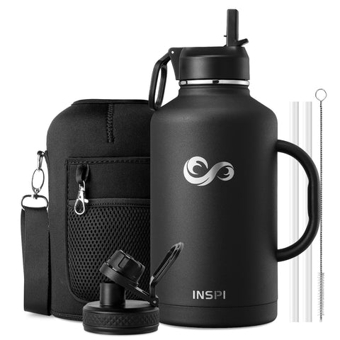INSPI 64oz front view in indigo black showing durable finish and branding benefit: reliable hydration