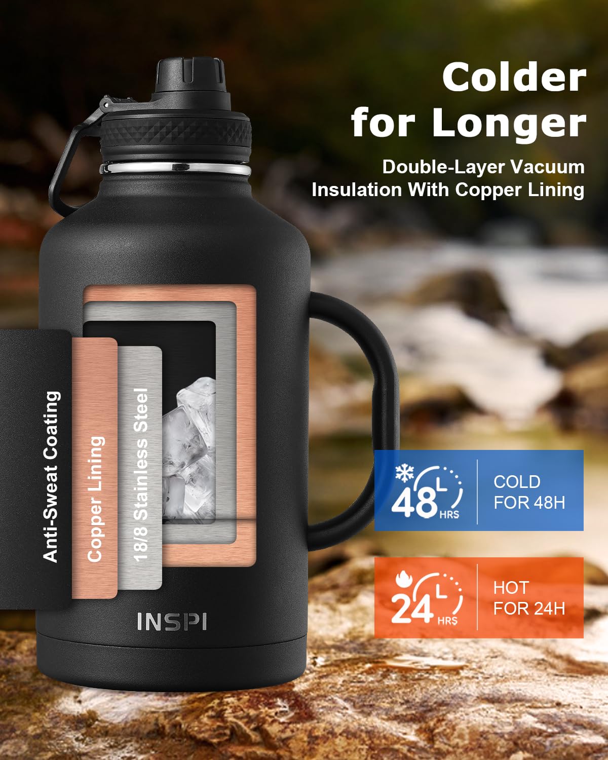 INSPI paracord handle with compass close-up, showing secure carry and navigation benefit