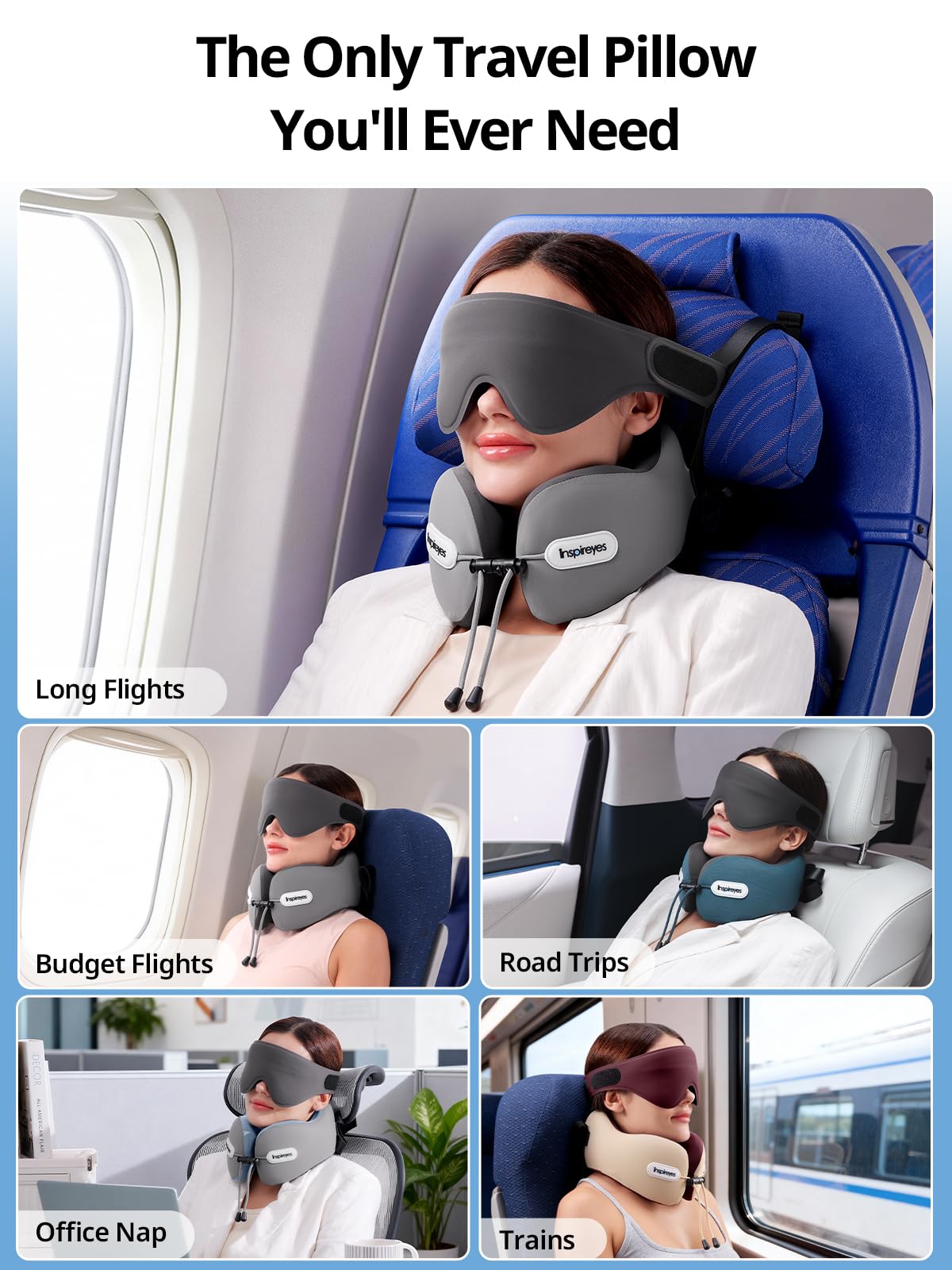 Inspireyes lifestyle shot traveler sleeping comfortably on flight
