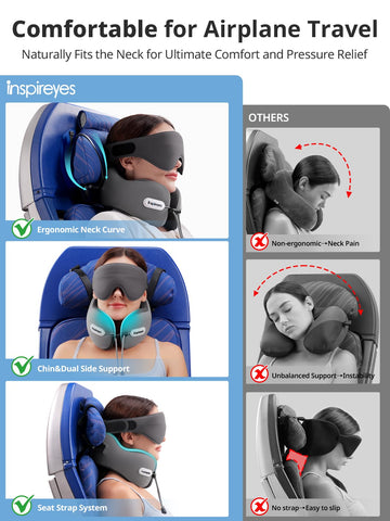 Inspireyes seat strap fastened to airplane headrest for stability