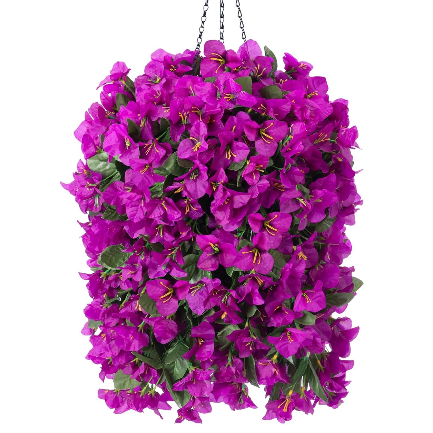 INSPRING front view hanging basket showing lifelike purple blooms and full cascade benefit