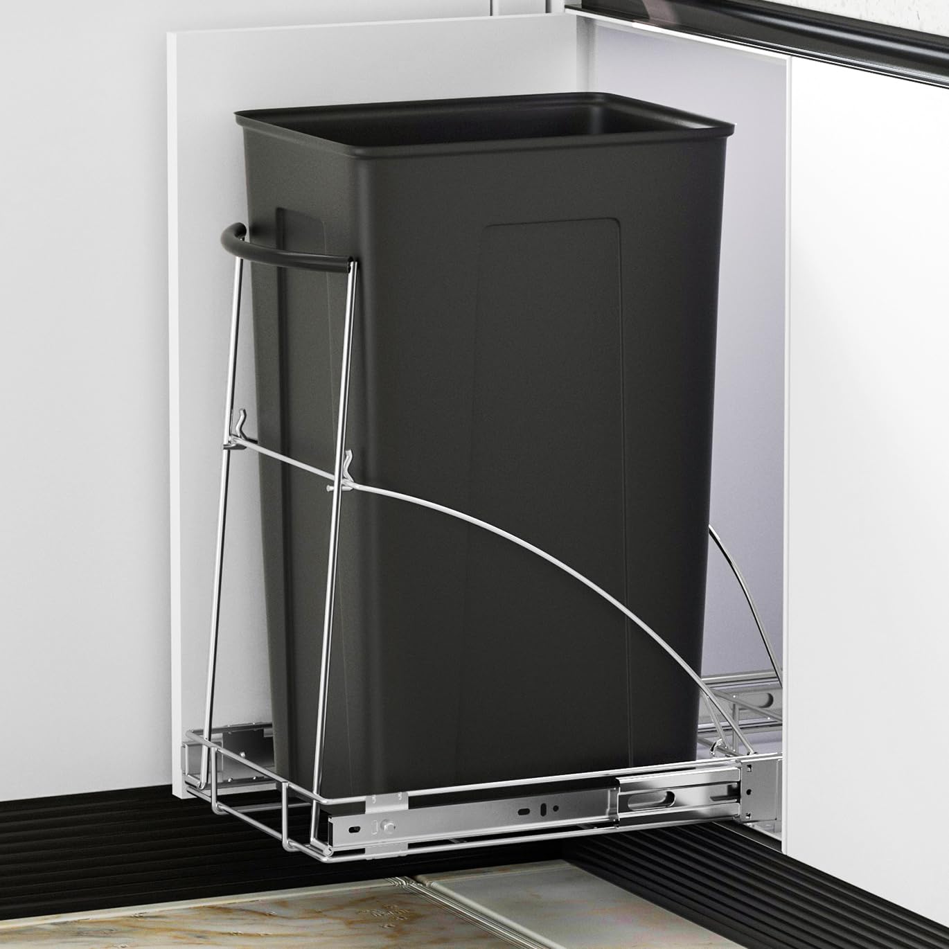 Insputer front view of under-cabinet rack showing neat hidden storage benefit