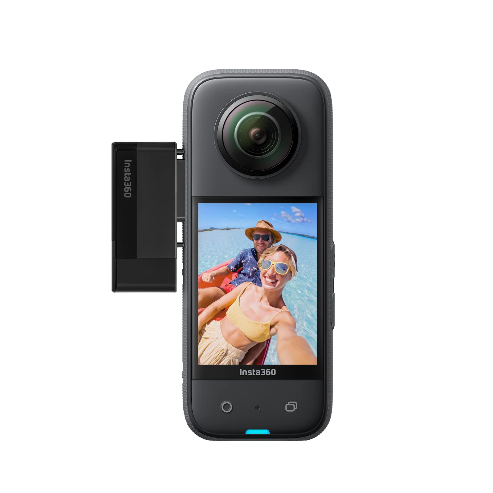 Insta360 Quick Reader connected to a laptop during high-speed media transfer
