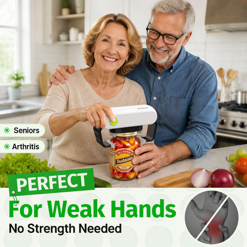 INSTACAN in use on a sauce jar showing one-handed effortless opening