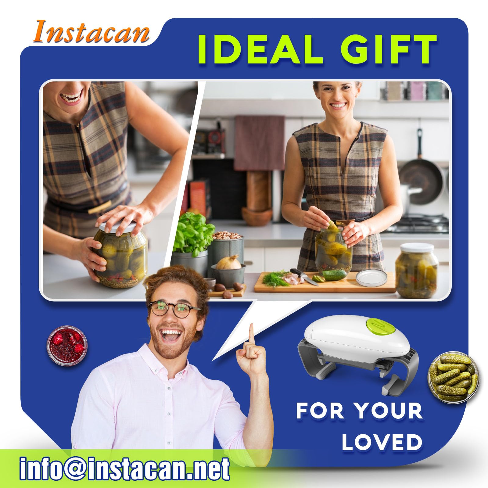 INSTACAN next to a hand showing scale for easy storage and use