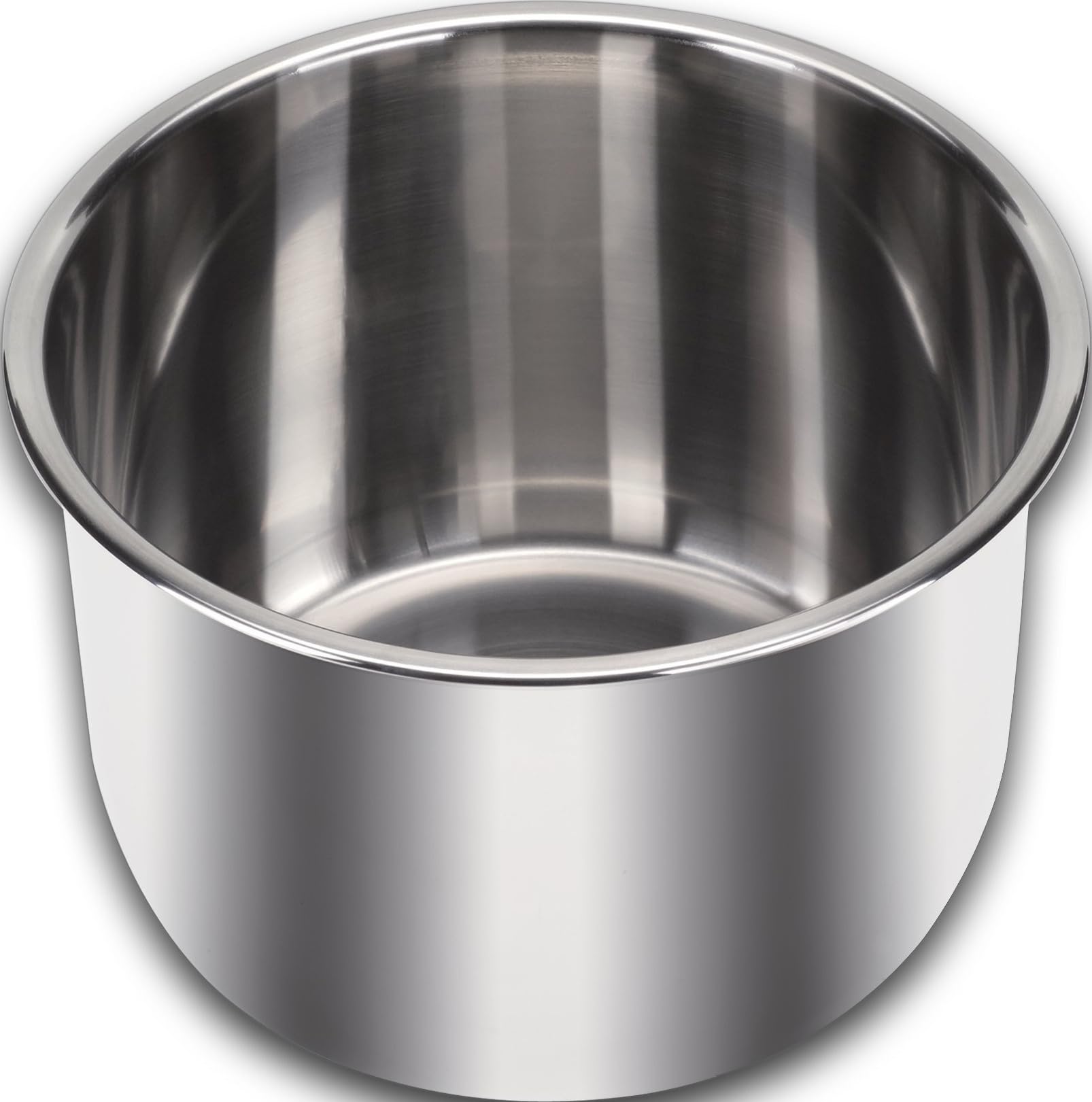 Instant Pot front view stainless steel insert showing polished finish and fit for easy cleaning