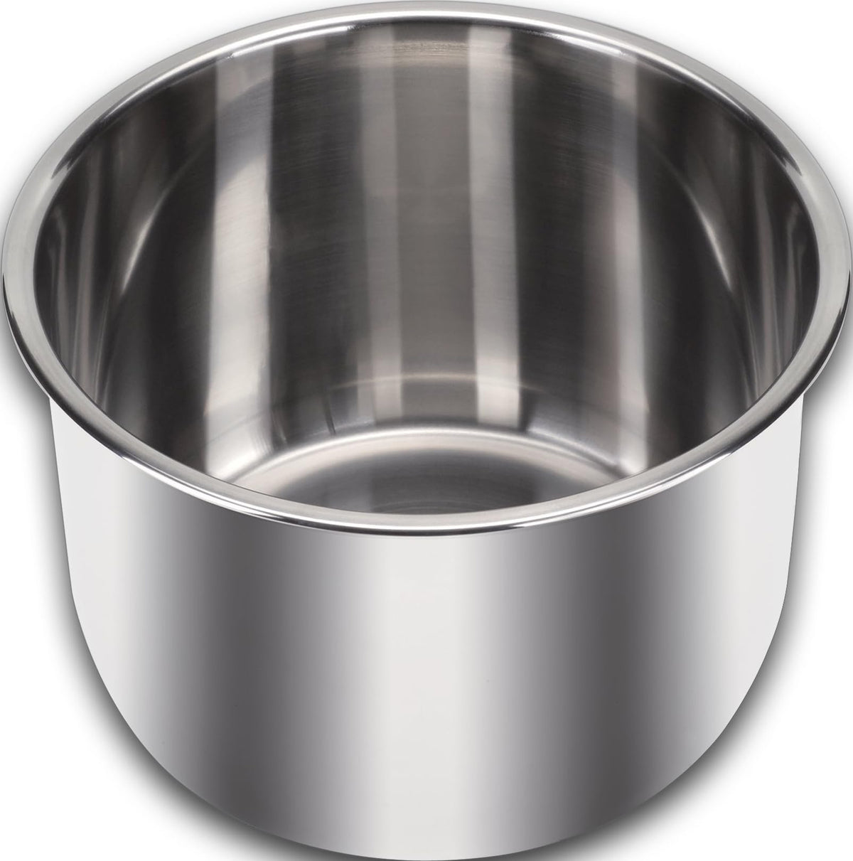 Instant Pot front view stainless steel insert showing polished finish and fit for easy cleaning
