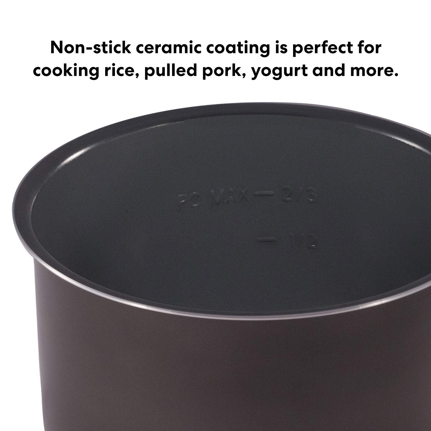 Instant Pot closeup of ceramic coating highlighting non-stick surface benefit