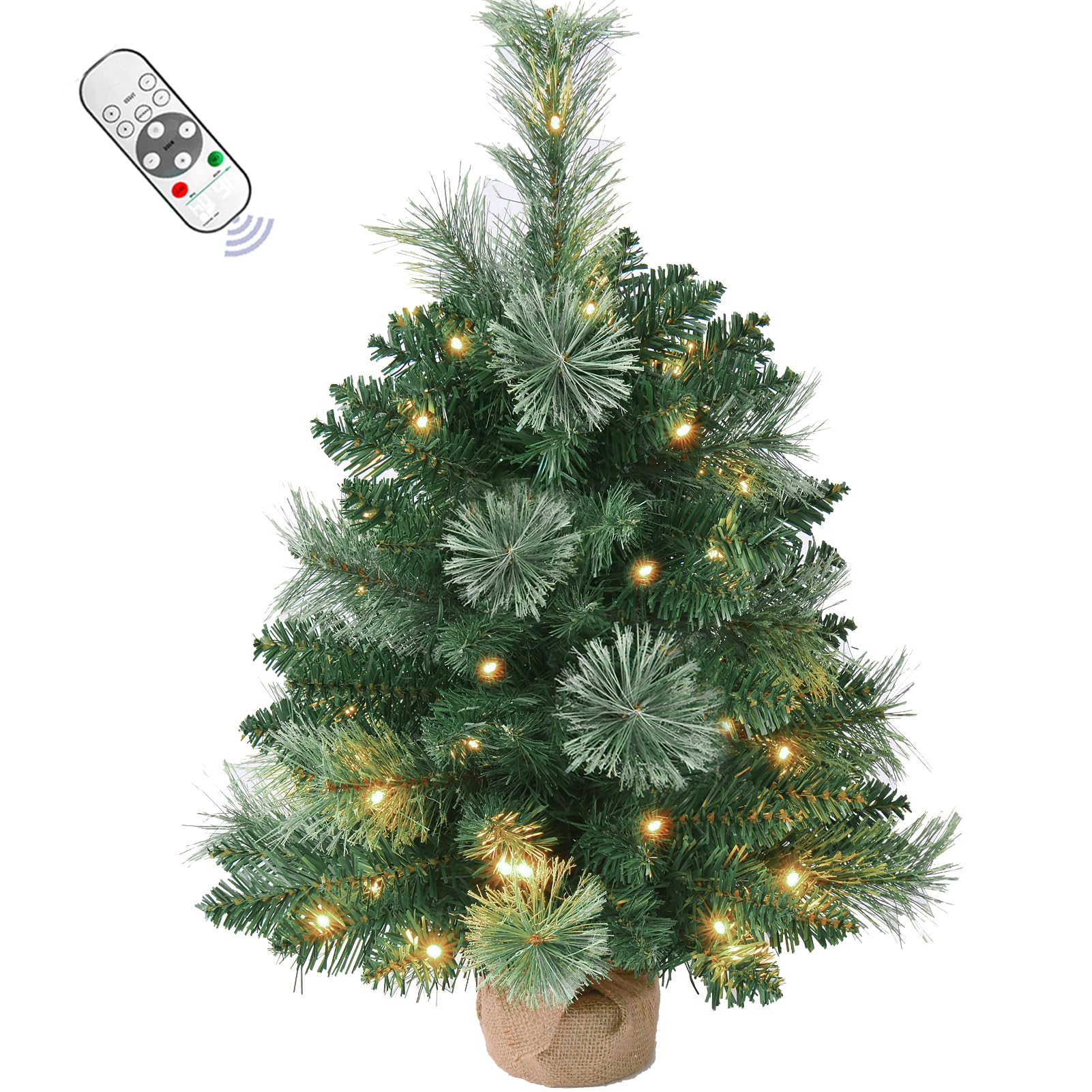 INSTREE CHRISTMAS front view showing full pre-lit tabletop tree and stand, adds festive charm