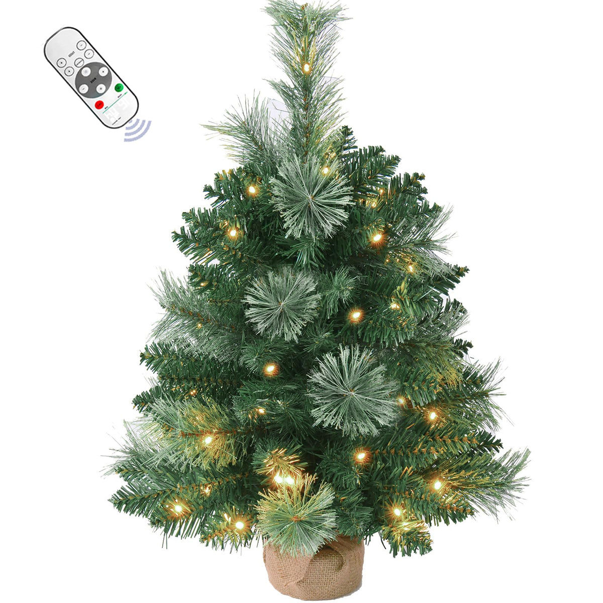 INSTREE CHRISTMAS front view showing full pre-lit tabletop tree and stand, adds festive charm