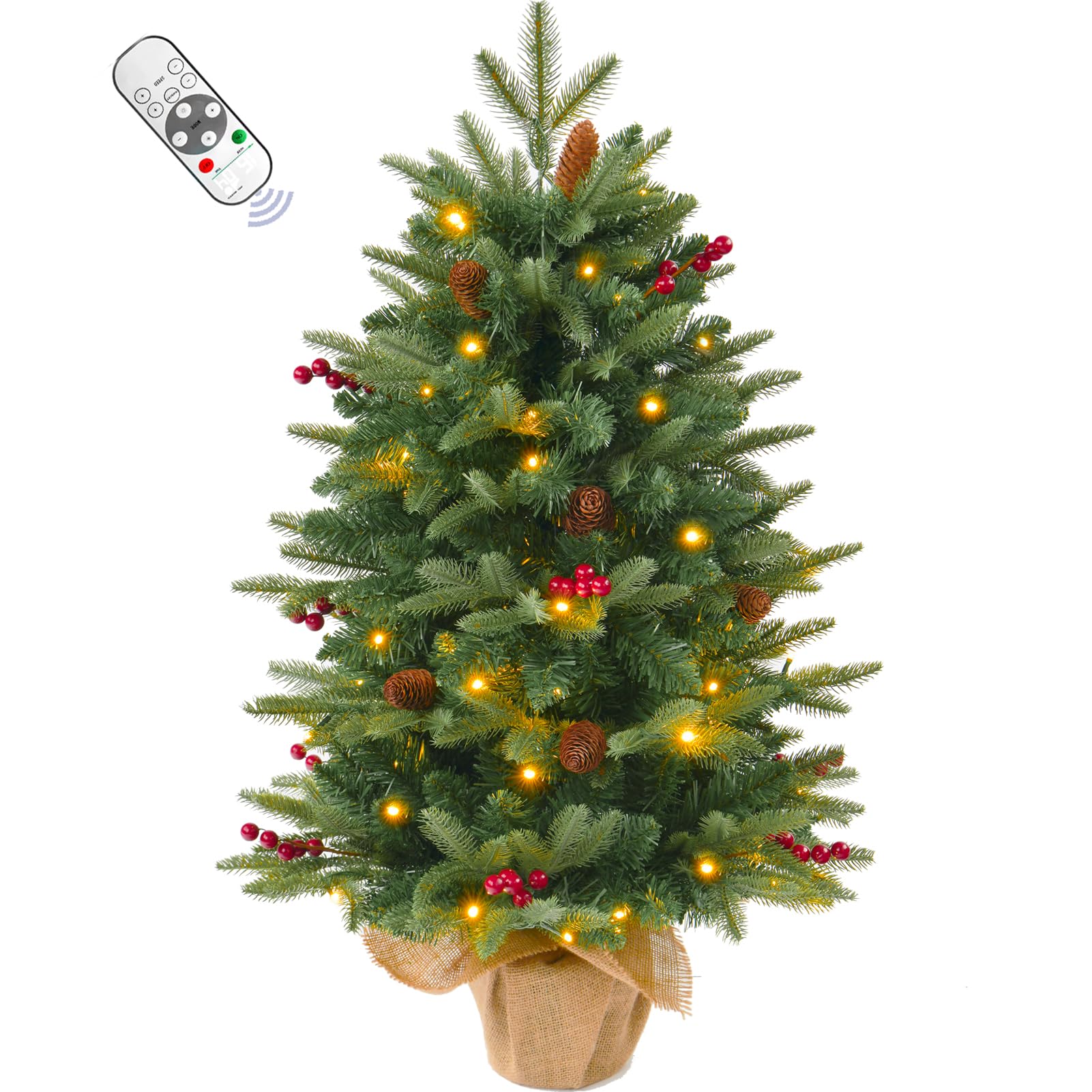 INSTREE CHRISTMAS front view of 3ft pre-lit mini tree for compact spaces