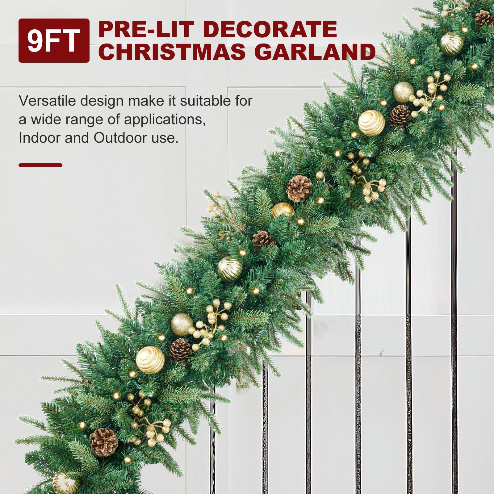 INSTREE CHRISTMAS garland next to doorframe showing true 9ft scale